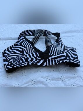 Victoria's Secret Black and White Striped Halter Bikini Top Size S